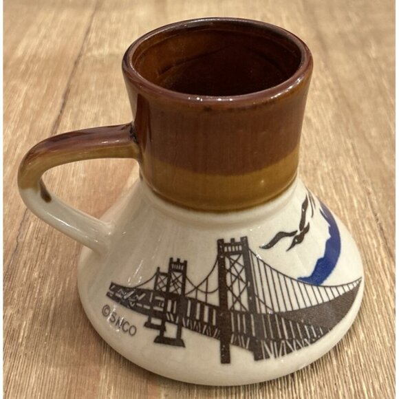 VINTAGE San Francisco Golden Gate Wide Bottom No Spill Coffee Tea Mug Cup SNCO - Picture 2 of 3